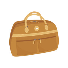 Leather bag of medium size for travel, tourism. Travel accessory. Vector illustration isolated on white background.