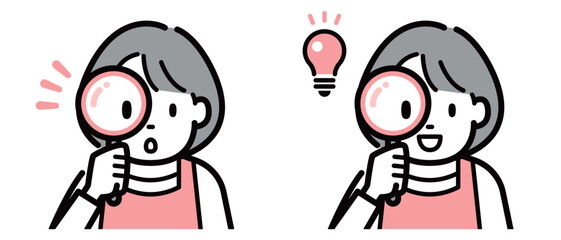 虫眼鏡を覗く主婦のイラスト