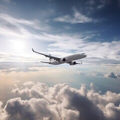 Fototapeta na wymiar Airplane Flying in the Clouds. generative AI