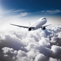 Fototapeta na wymiar Airplane Flying in the Clouds. generative AI