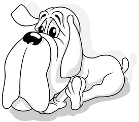 Drawing of a Doggy with a Big Head Lying on the Ground