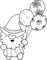 Cute Halloween witch faceless gnome cartoon doodle outline for colouring stamp hand drawing