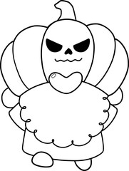 Fototapeta premium Cute Halloween witch faceless gnome cartoon doodle outline for colouring stamp hand drawing