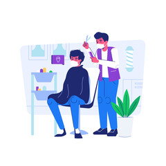 New normal activities at Restaurant Barbershop Office Museum Mall Supermarket Wearing Mask Covid-19 Pandemic Riding a Bike Masks Social Distancing Body Temperature Gun Check Health Protocol