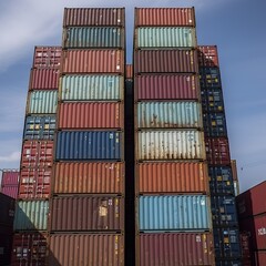 Fototapeta premium frontal view of a Stack of containers. generative AI