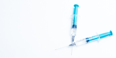 Disposable plastic syringe prepared for injection and vaccination in the hospital. The concept of medicine and health