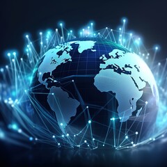 Fototapeta premium International trading and stock market analytics concept with digital growing financial chart graphs and stats indicators on world map globe. generative ai