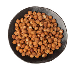Nut Kernels, Hazelnuts Pile on Plate Isolated, Healthy Organic Nuts Group, Nut Kernels on White