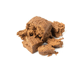 Chocolate Halva Pieces Isolated, Sunflower Halawa, Halvah or Halwa on White Background