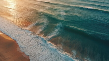 Aerial view of a wild beach at sunset Generative AI