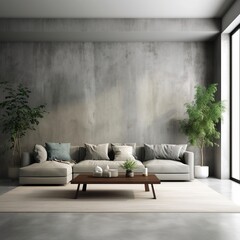 cement of living room with sofa, modern home. generative ai