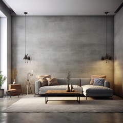 Living room in loft have sofa and decoration minimal on concrete. generative ai