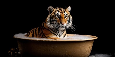 Tiger soaking in a white bathtub ,World Wildlife Day,International tiger day 29th July , Generative AI