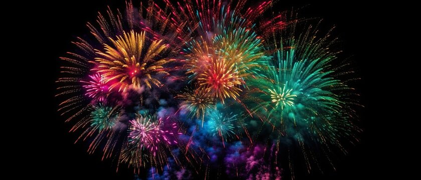 Fireworks on a Black Background , Generative AI	