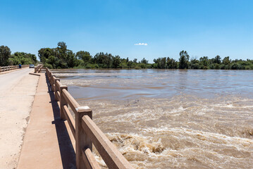 Road bridge over a flooded Orange River at Grootdrink