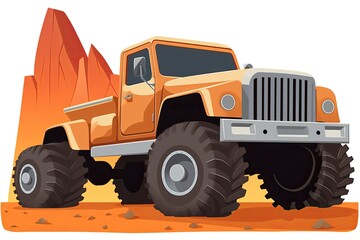 Fototapeta na wymiar Big Orange Truck Driving Through a Desert Landscape. Generative AI Generative AI
