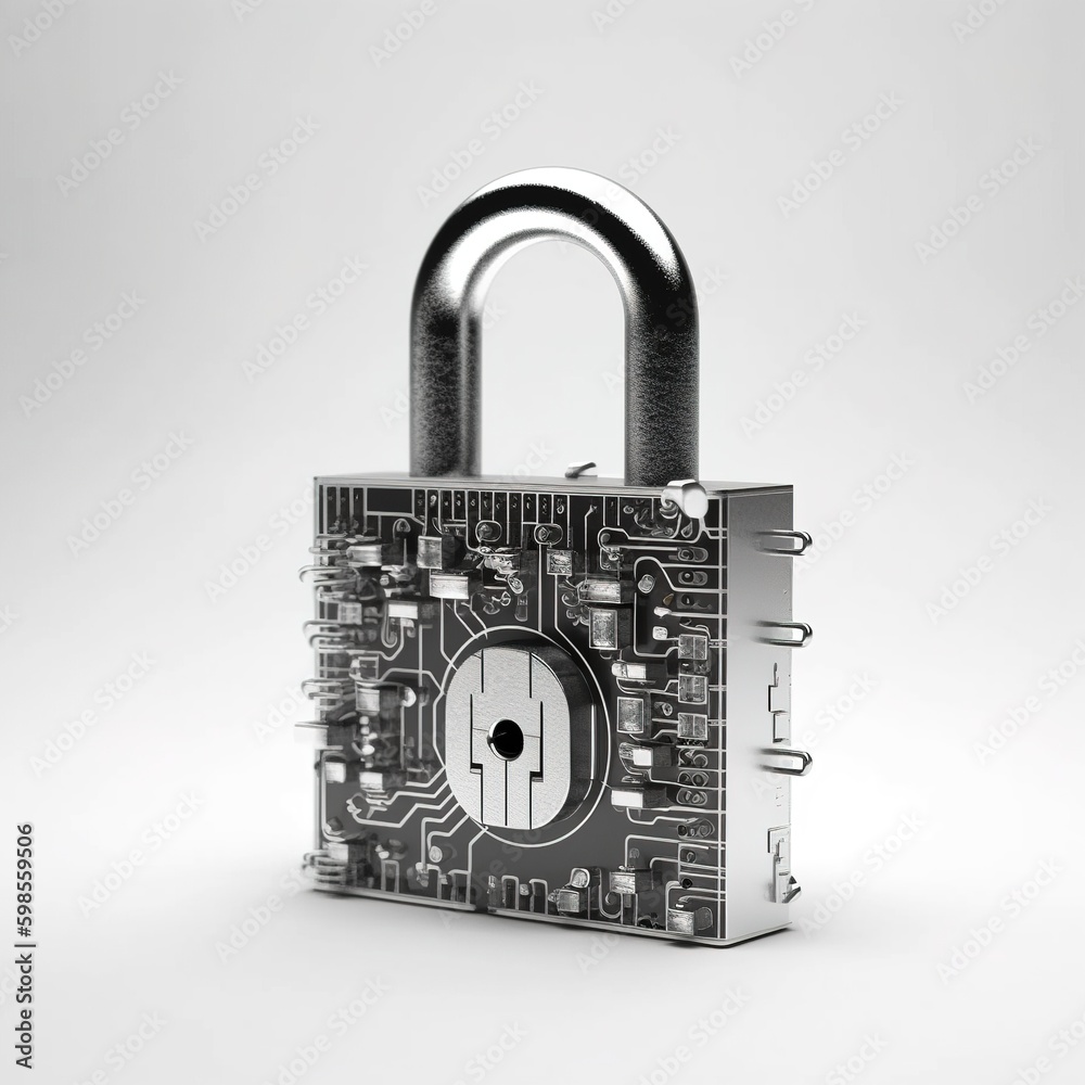 Poster padlock with a keyhole is used to secure data. cyber data and information privacy. generative ai