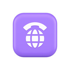 Global communication internet call connection button planet with handset 3d realistic icon