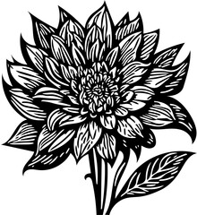 Vector illustration of a flower with leaves in black and white 