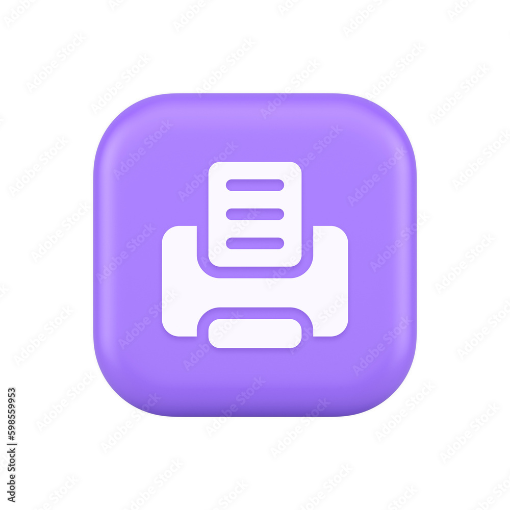 Poster printer machine device for paper document print button ink printout technology 3d icon