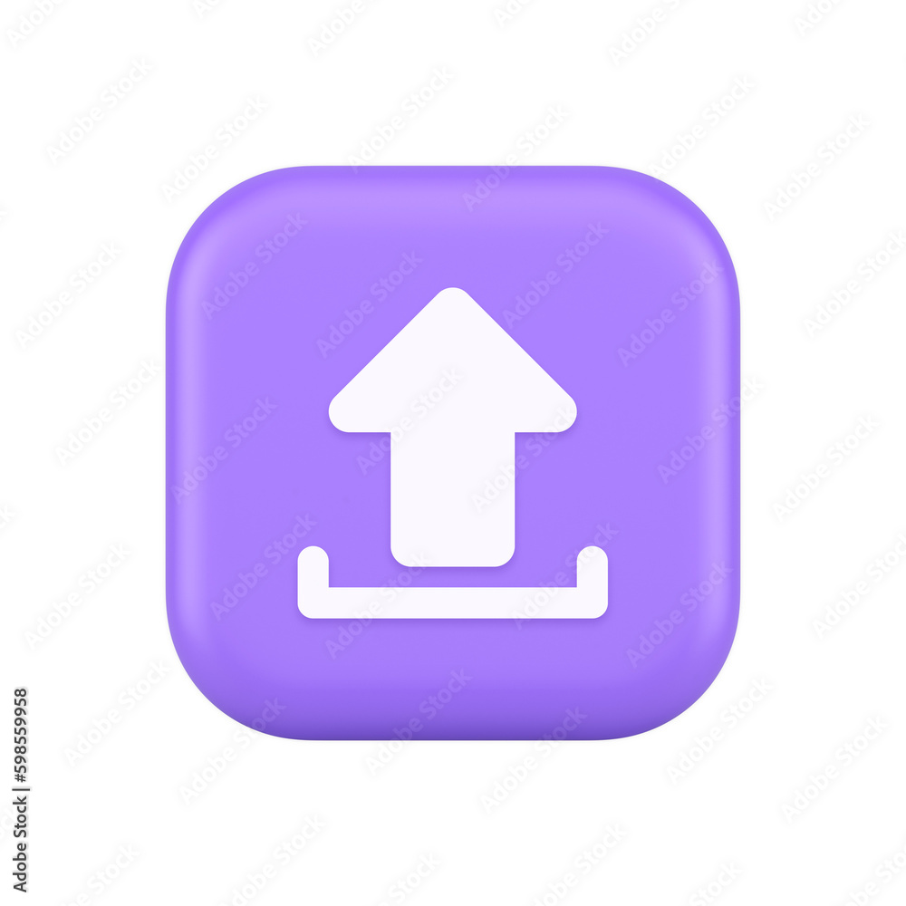 Poster upload up arrow button document multimedia file exchange cyberspace storage 3d icon