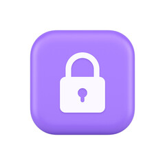 Padlock locking web access button password security protection safe encryption 3d icon