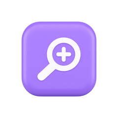 Zoom search cyberspace information button discovery magnifying glass plus 3d realistic icon