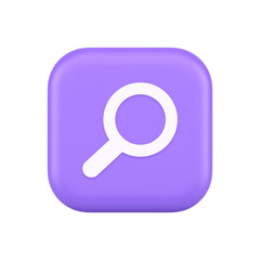 Browsing internet searching button magnifying glass analyzing information 3d realistic icon