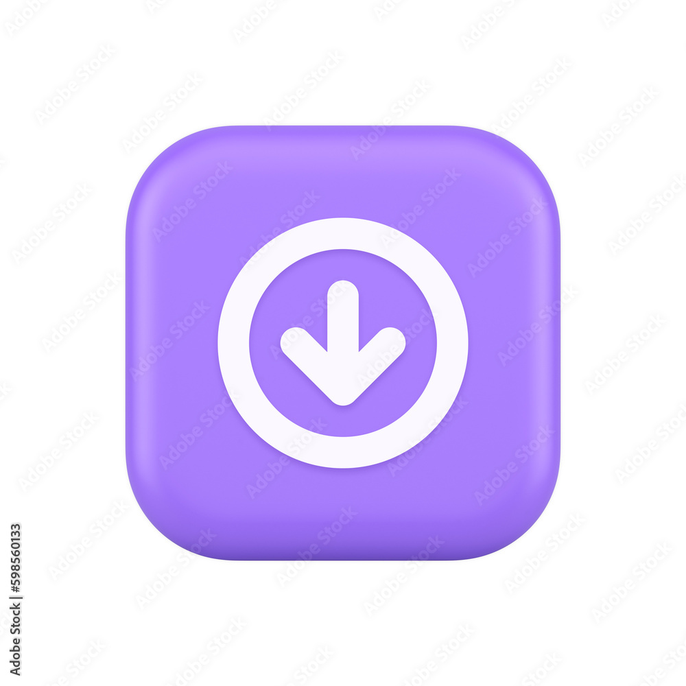 Poster down arrow circle frame button web interface pointer navigation app 3d realistic icon