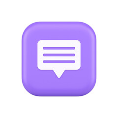 Chat box speech bubble button social networks texting internet communication 3d icon