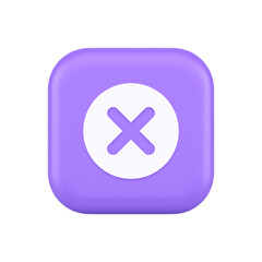 Obraz premium Cross button cancel reject decline negative forbidden fail 3d realistic icon