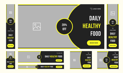 Set of healthy food web banner template design for social media posts, vector eps 10 file format