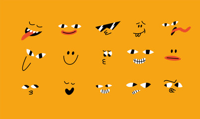 Vector illustration set cartoon faces with different emotions