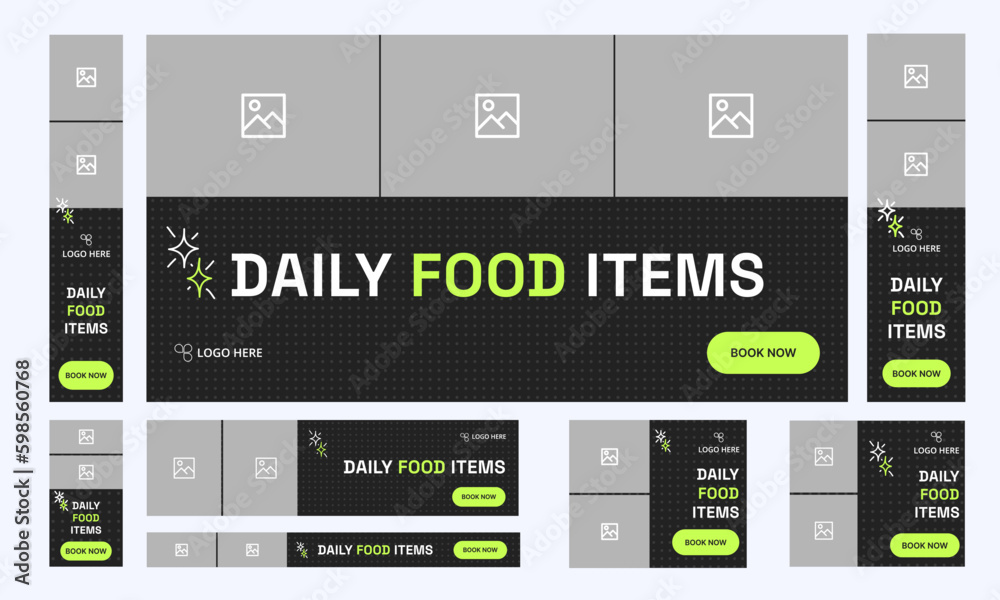 Wall mural food menu set of web banner template design for social media posts, editable vector eps 10 file form