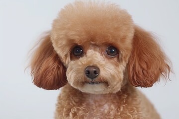 close-up of a poodle with a solid white background. Generative AI Generative AI