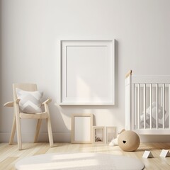 Fototapeta na wymiar Aesthetic baby room decor in beautiful neutral shades, generative ai