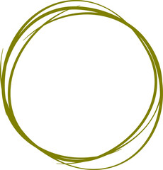 Olive green circle line hand drawn. Highlight hand drawing circle isolated on background. Round handwritten circle. For marking text, note, mark icon, number, marker pen, pencil and text check, vector