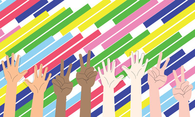 hands with colorful stripes