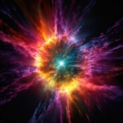  A captivating, cosmic supernova explosion with brilliant colors and intense energy on a black background, illustrating the awe - inspiring power of the universe. generative ai