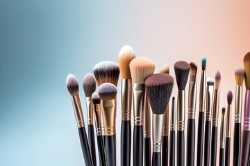 Set of Makeup Brushes , Essential Beauty Tools on Plain Background, Generative AI