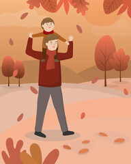 Father and son in park on autumn season