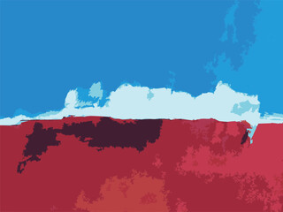 Illustration Art Abstrait Contemporain Moderne Peinture Tableau Horizon Ciel Mer Océan Multicolore Paysage Drapeau Bleu Blanc Rouge Expression