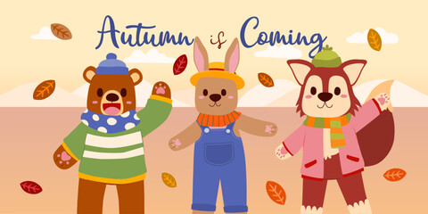 Obraz na płótnie Canvas Autumn animals with winter costume