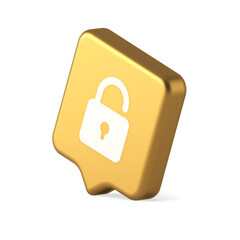 Open lock button cyberspace password security protection service 3d realistic speech bubble icon