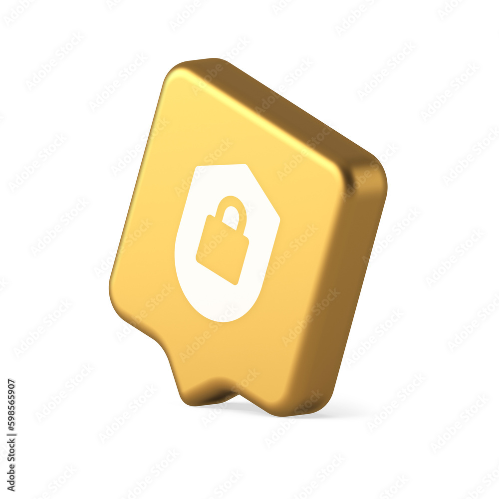 Poster lock shield security button privacy blocked password service web app 3d realistic speech bubble icon