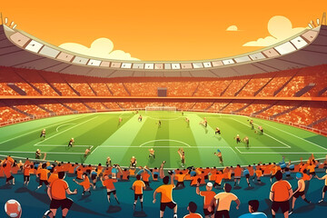 A soccer stadium with a lot of people on it AI generation - obrazy, fototapety, plakaty