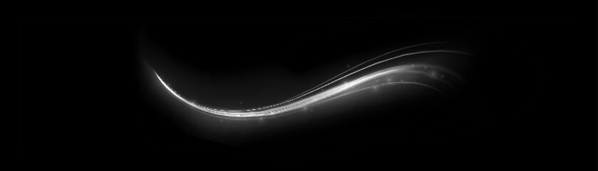
Light trail wave effect. Abstract motion lines, glowing headlights and optical fiber, PNG glow curve swirl, road car headlights and glowing white speed lines on a swirl light on the road.