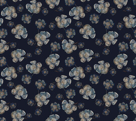 Artwork Floral pattern on a black background. Victorian style. Seamless pattern - 598567387
