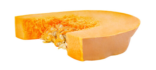 Pumpkin, cut piece with seeds, isolated on transparent background