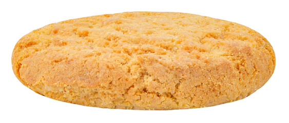 Oatmeal cookies, one round close-up side view, isolated on transparent background